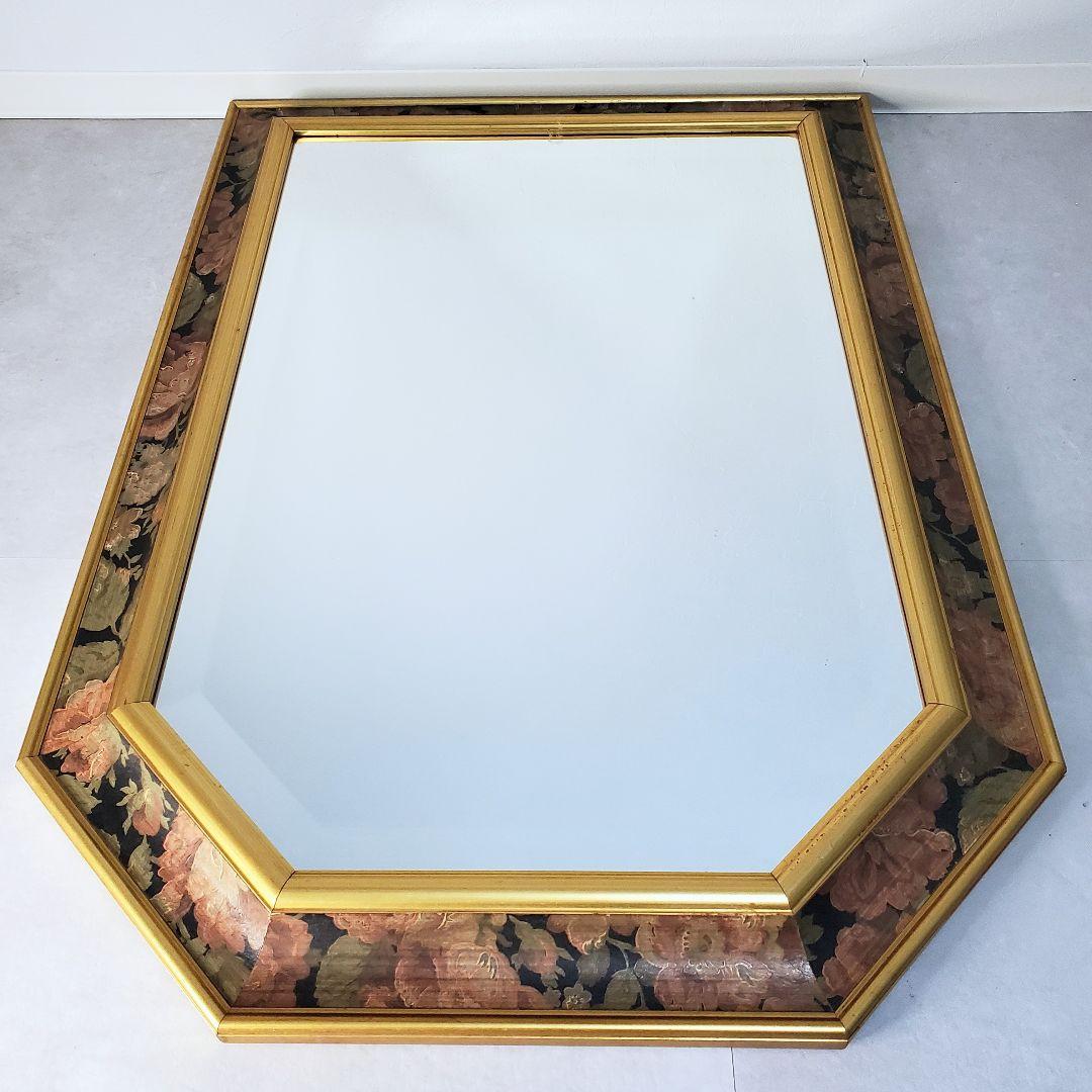 【イタリア製】ウォールミラー　鏡 アンティーク 壁掛 花柄　ヴィンテージ　レトロ