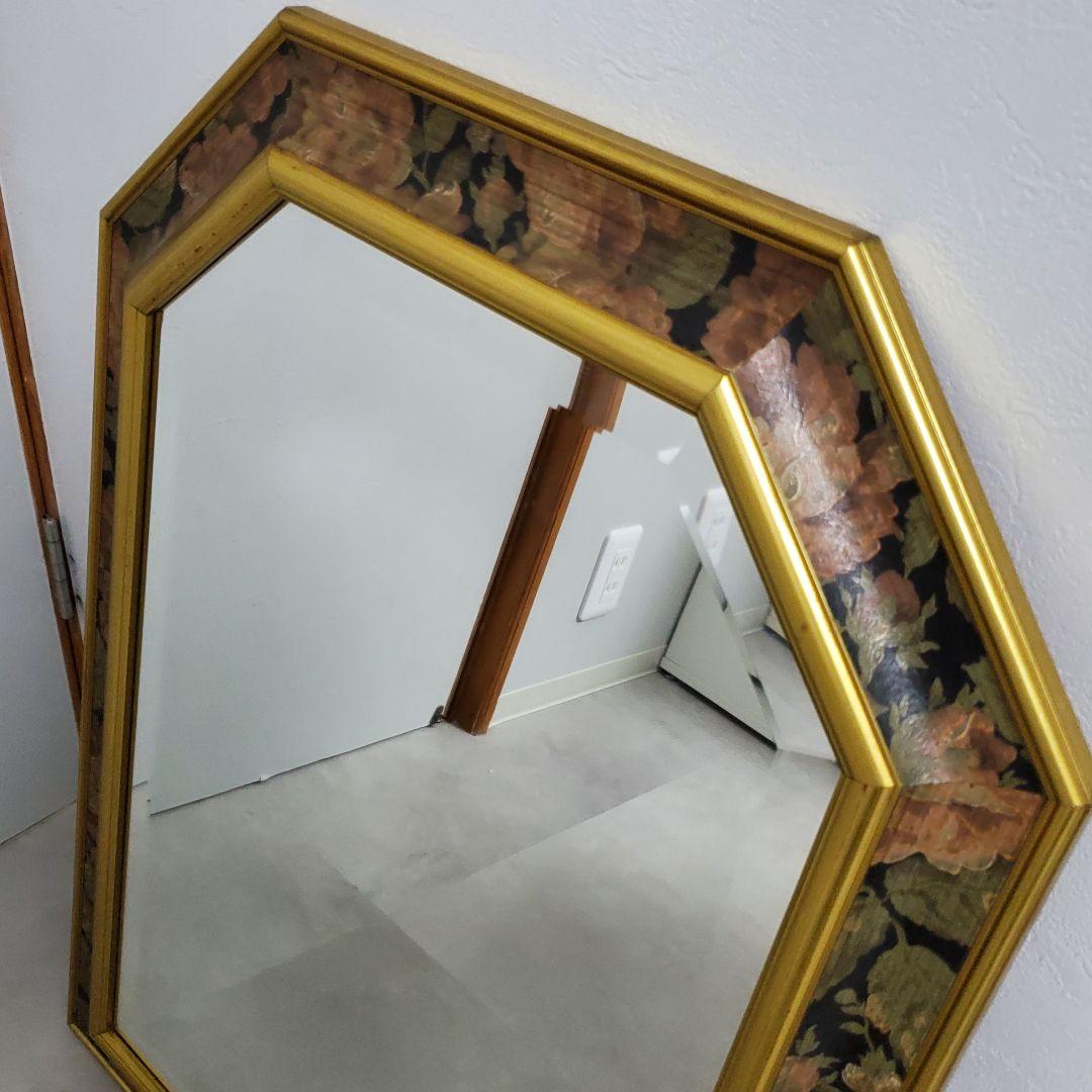 【イタリア製】ウォールミラー　鏡 アンティーク 壁掛 花柄　ヴィンテージ　レトロ