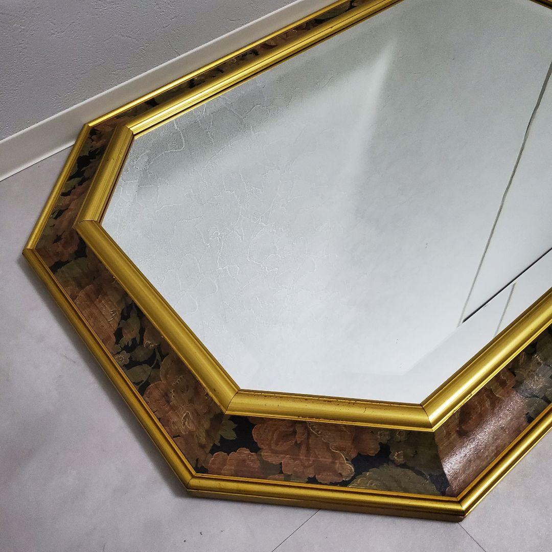 【イタリア製】ウォールミラー　鏡 アンティーク 壁掛 花柄　ヴィンテージ　レトロ