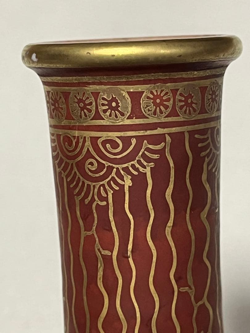 花瓶　金彩赤絵　湖東焼