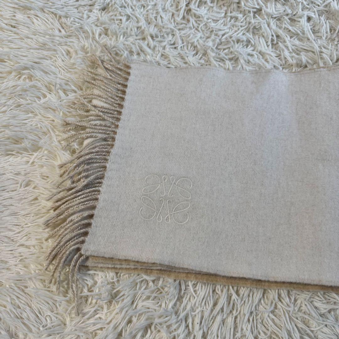 ロエベ　バイカラー　マフラー　カシミヤ　ウール　アナグラム　アイボリー