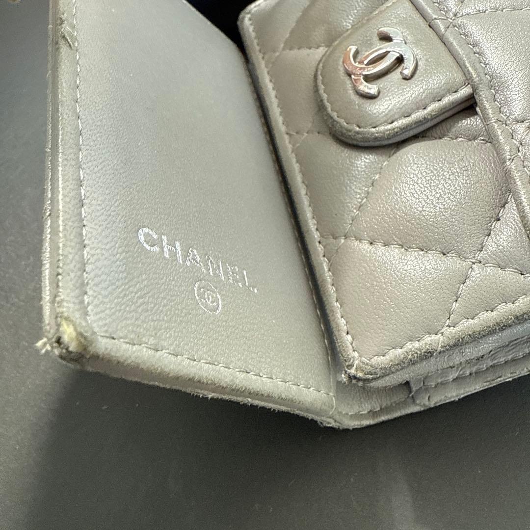 シャネル　CHANEL コンパクト　財布　三つ折り　グレー