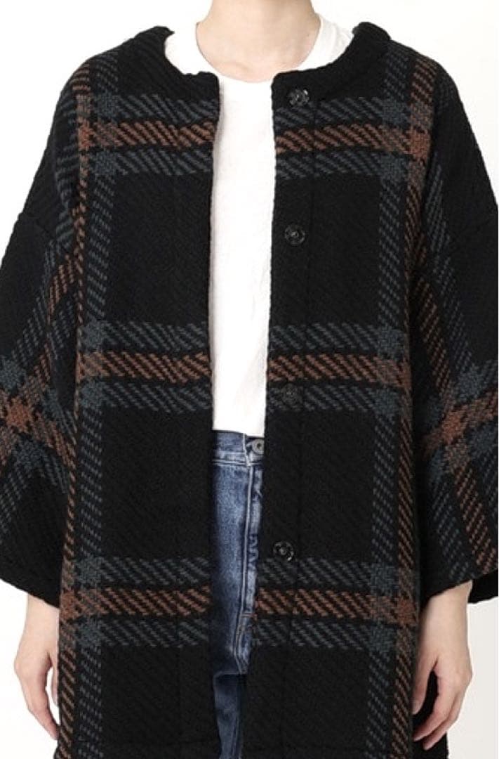 ジョンブラニガン✴︎チェックニットコート✴︎フリー　カーキ