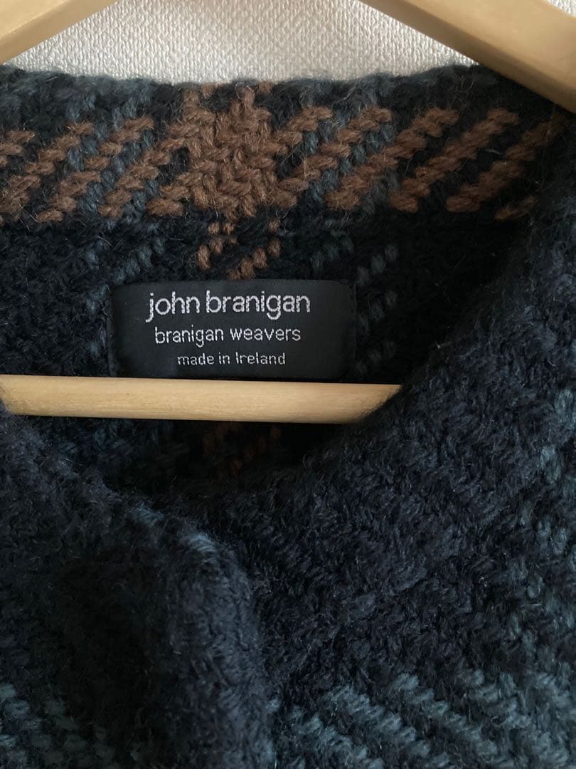 ジョンブラニガン✴︎チェックニットコート✴︎フリー　カーキ