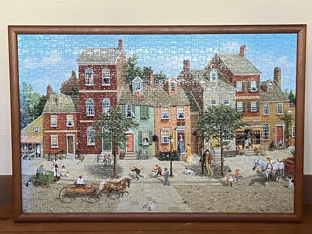 絵画としてのジグソーパズル木製額付き 古い時代の西洋の風景画