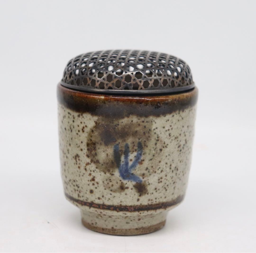 益子焼　香炉　銀ぼや　木箱入　送料込み1025