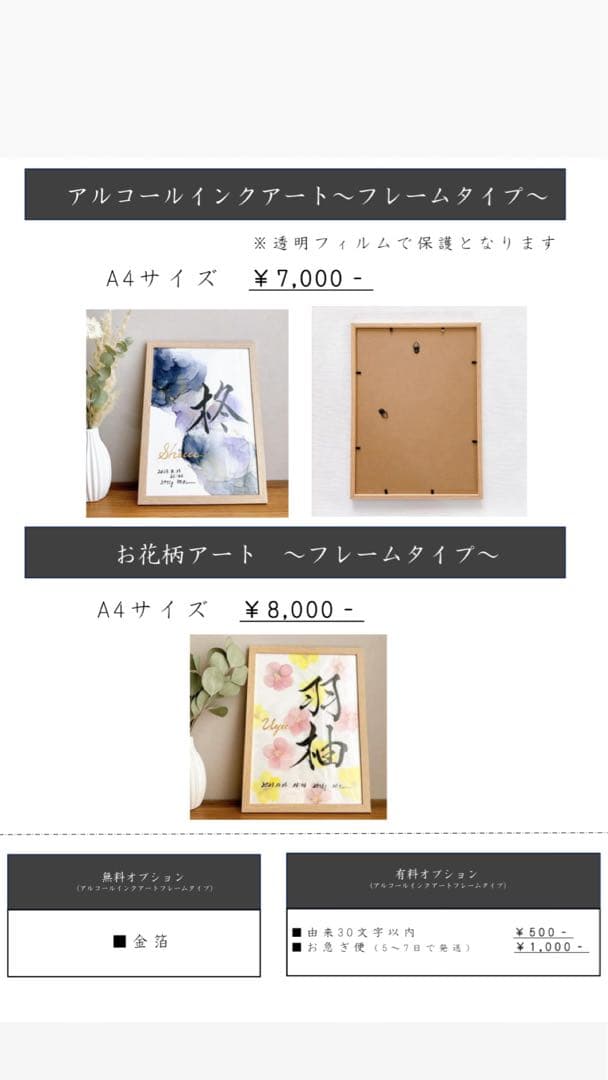 はらちゃんページ アルコールインクアート命名書