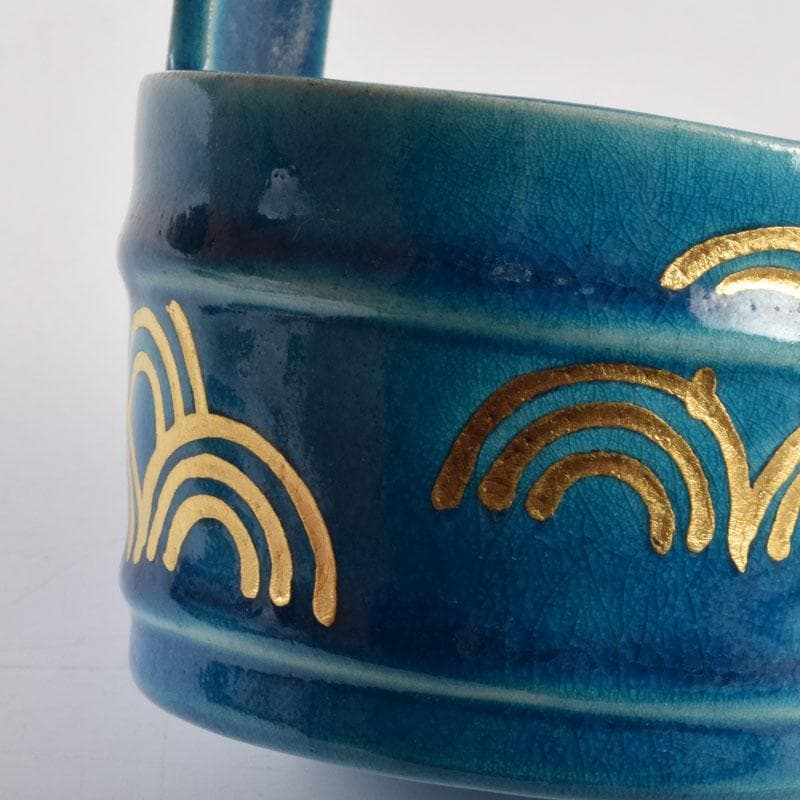 茶道具　加賀瑞山造　土耳古釉　青海波文　手桶茶入　共箱　V　8959