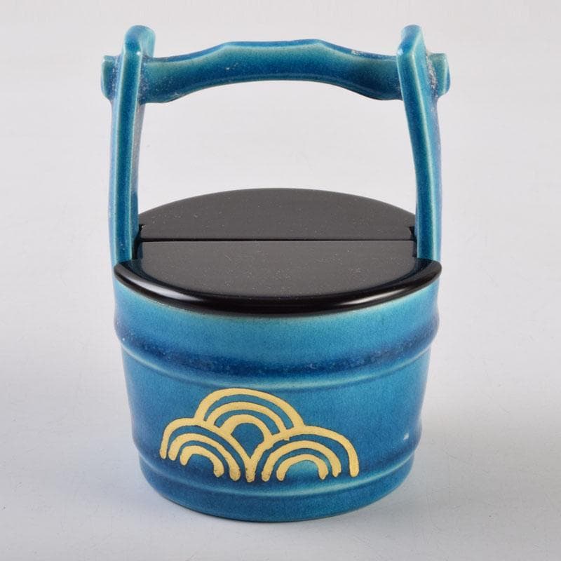 茶道具　加賀瑞山造　土耳古釉　青海波文　手桶茶入　共箱　V　8959