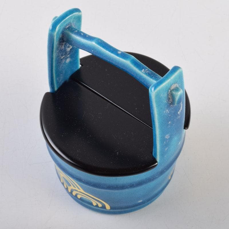 茶道具　加賀瑞山造　土耳古釉　青海波文　手桶茶入　共箱　V　8959