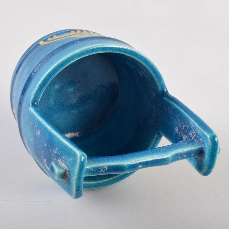 茶道具　加賀瑞山造　土耳古釉　青海波文　手桶茶入　共箱　V　8959