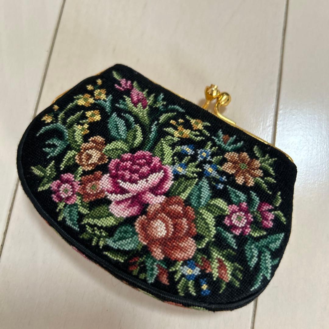 美品◆プチポアン　2WAYアンティークバッグ　花柄刺繍　バッグ＆ケース