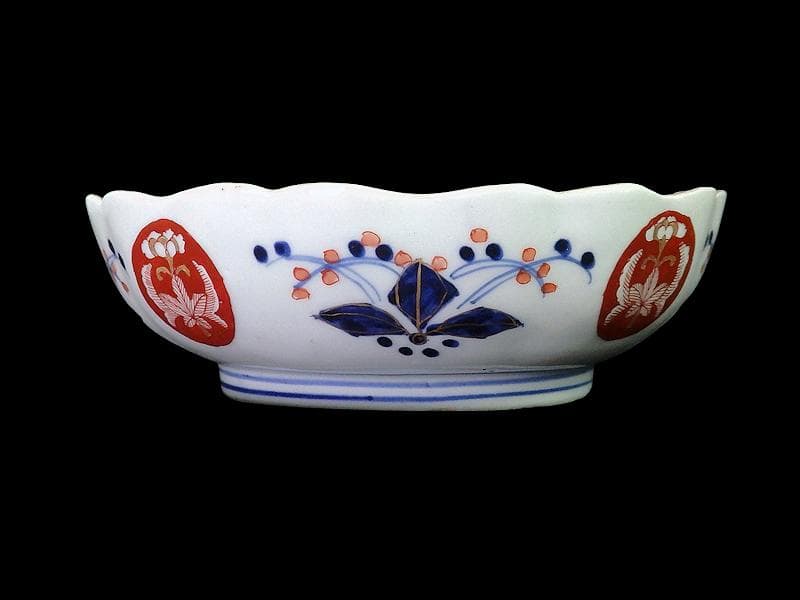 古伊万里　金襴手　菊花四方襷紋に吉祥紋の図　膾皿　2客　D960AS-fbtt