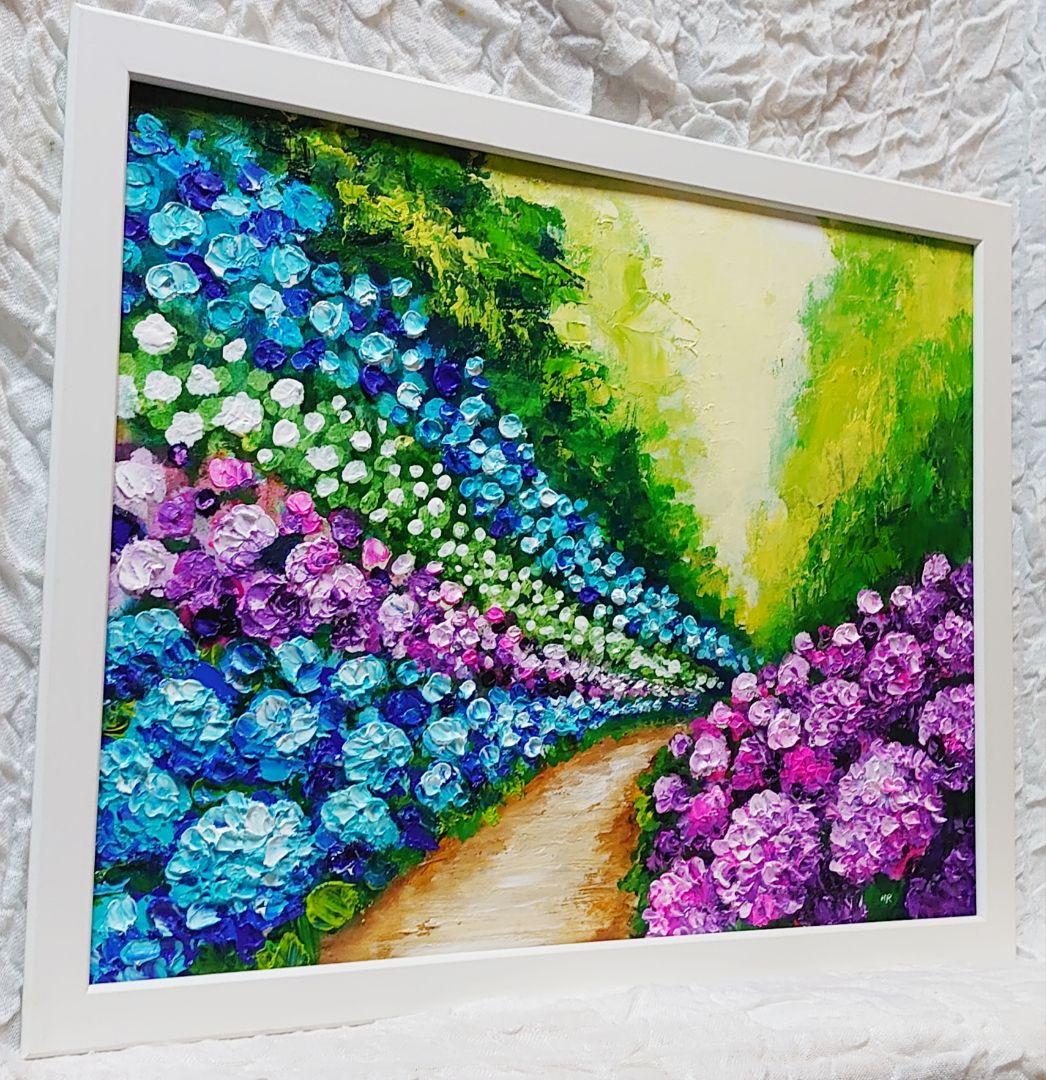 油絵 絵画【あじさいの道】