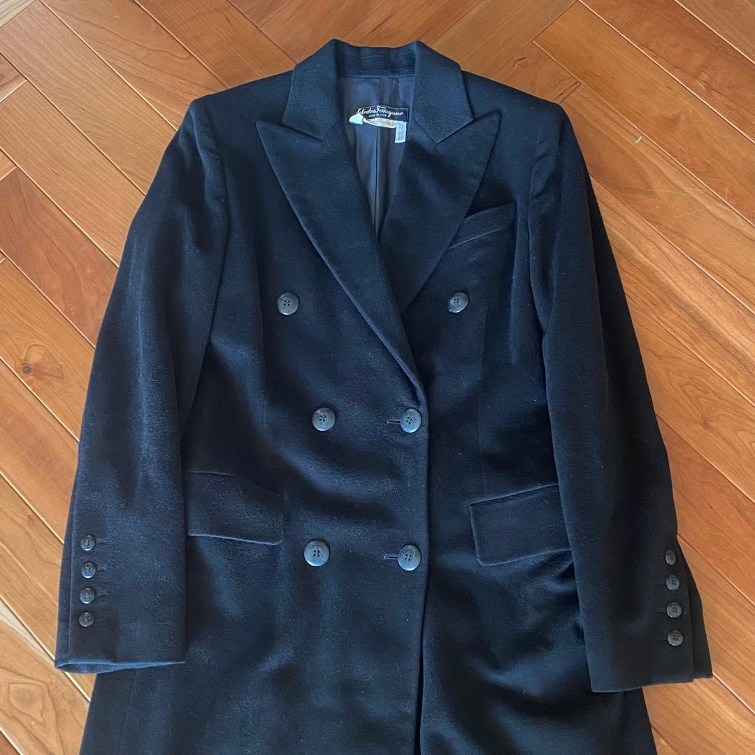 【vintage】Salvatore Ferragamo カシミヤ混チェスター黒