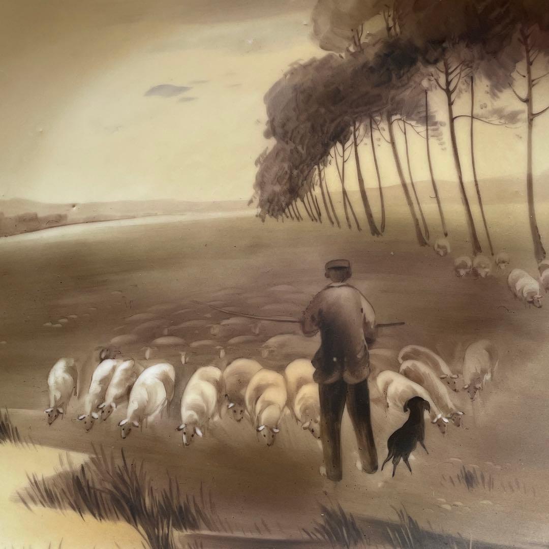 ＊羊飼いと羊の群れ・Ａ.モーヴ＊１９１１年米国輸出＊２５cm・オールドノリタケ・