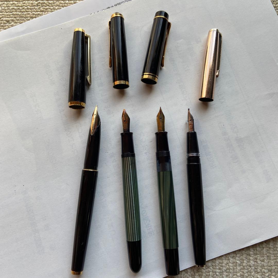 万年筆 4本セット 黒と金のコンビネーション　ペリカン万年筆　太字