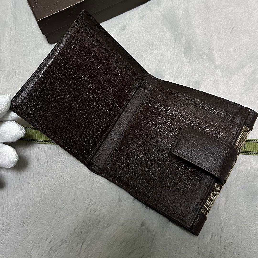 GUCCI グッチ　折り財布　キャンバスGG メタルロゴ　ブラウン　Wホック