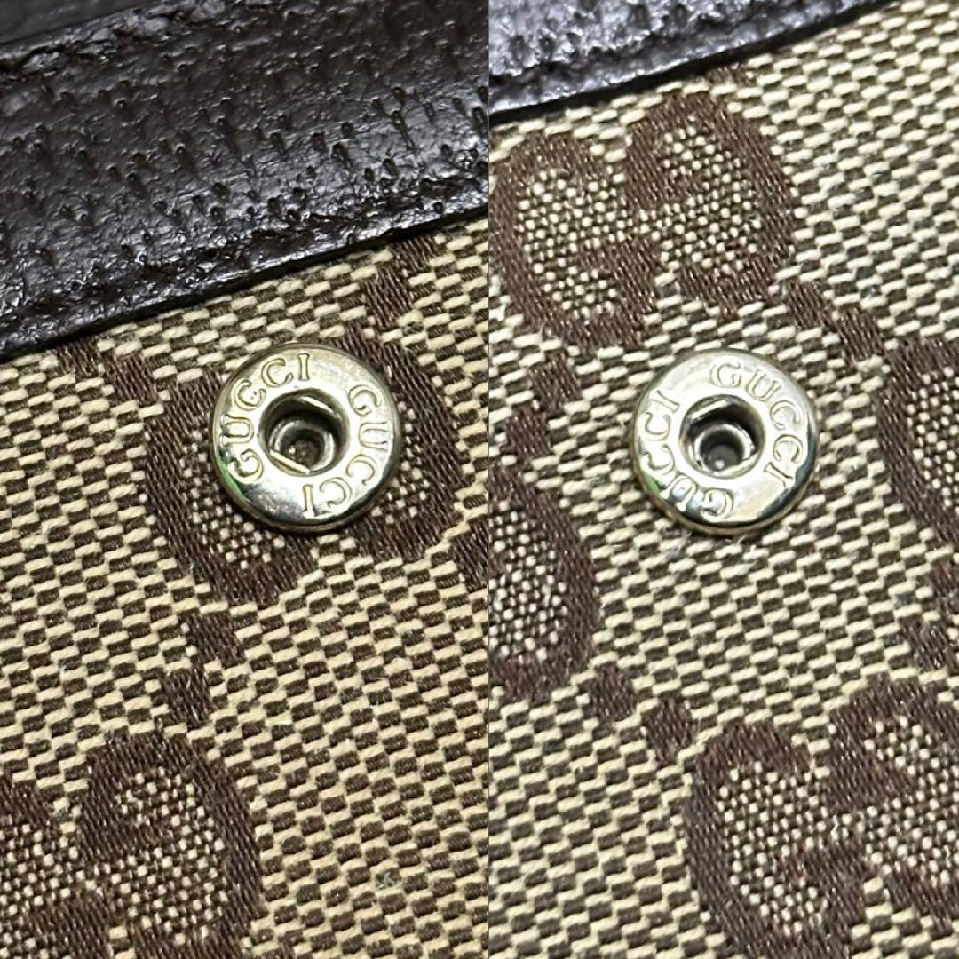 GUCCI グッチ　折り財布　キャンバスGG メタルロゴ　ブラウン　Wホック