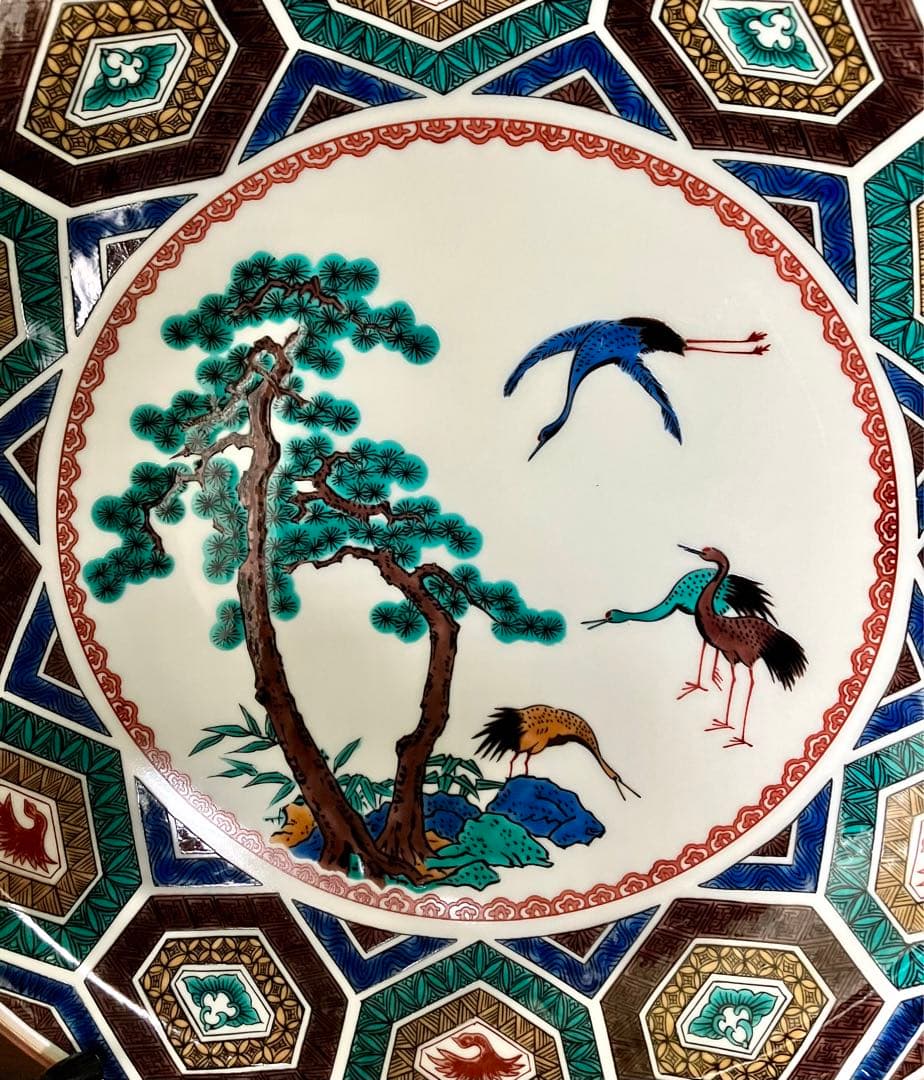 【値下げ】九谷焼　大皿　飾り皿　青郊