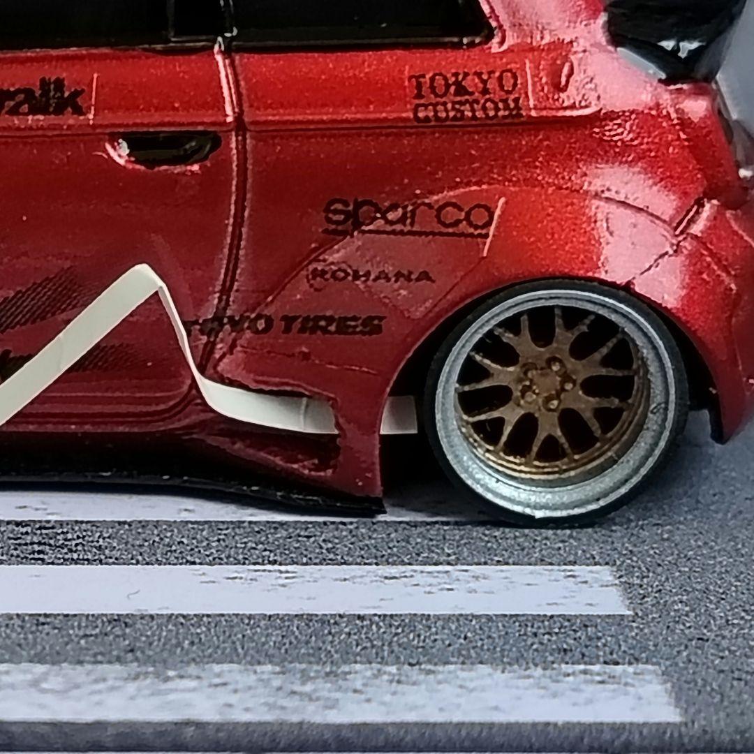 トミカ改造 フィアット オーバーフェンダー 赤 LB 深リムホットウィール