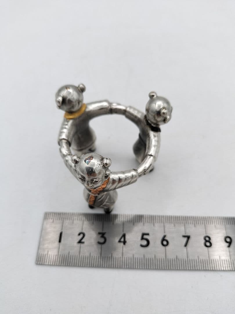 c640 蓋置 銀仕上 三つ人形 金谷浄雲 木箱 茶道具 古物