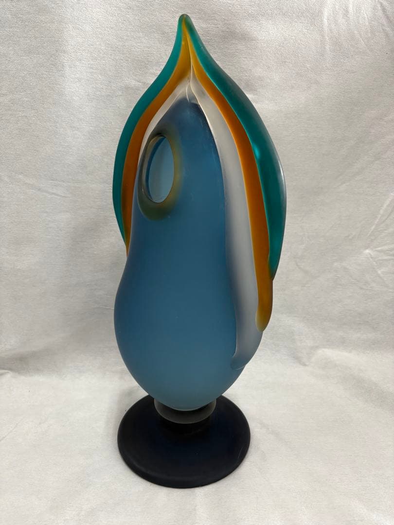 青森　津軽びいどろ　秋村実造　伝統工芸　花器　花瓶　すりガラス《最終値下げ》