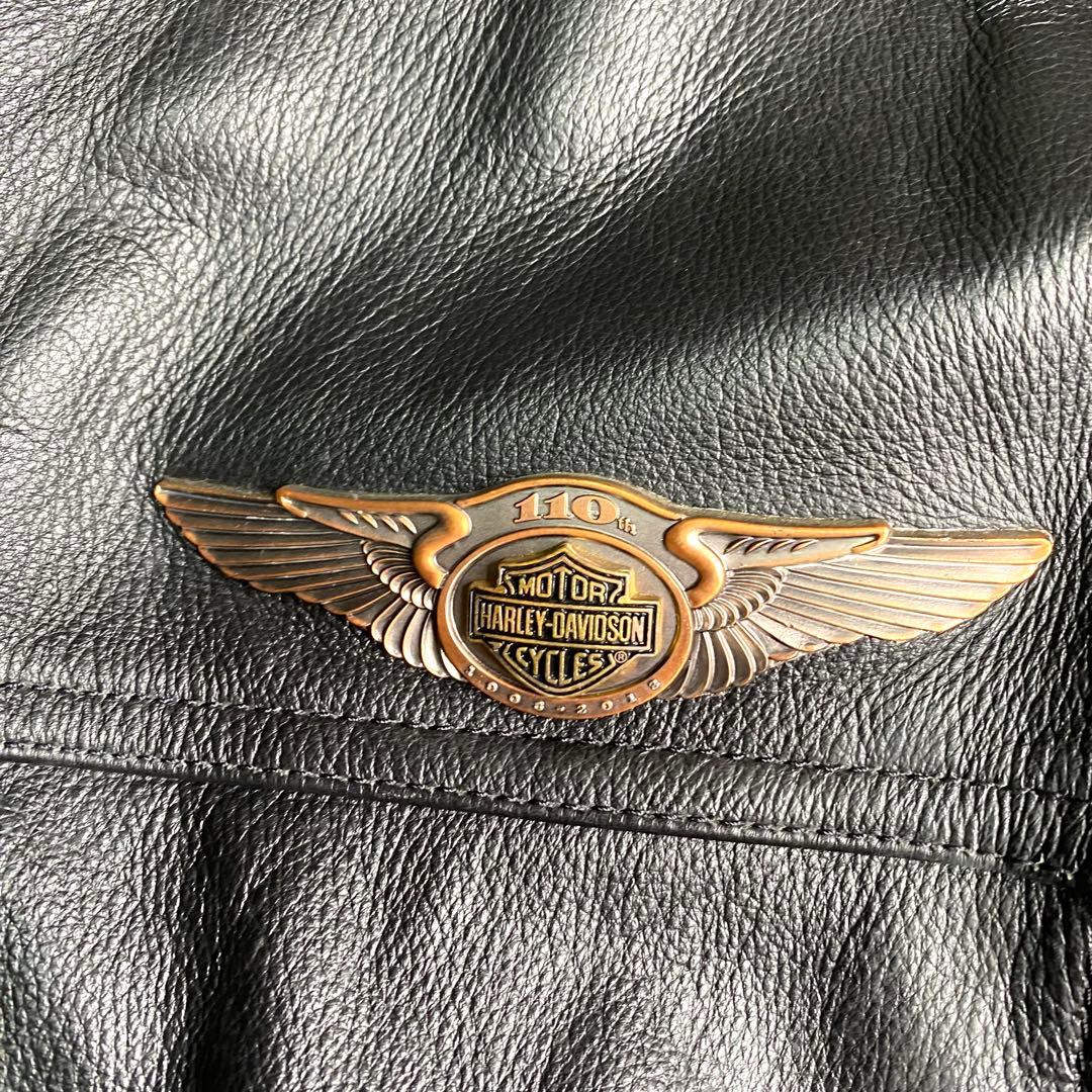 良品✨ハーレーダビッドソン ライダース 110周年記念 大きいサイズ 本革 黒