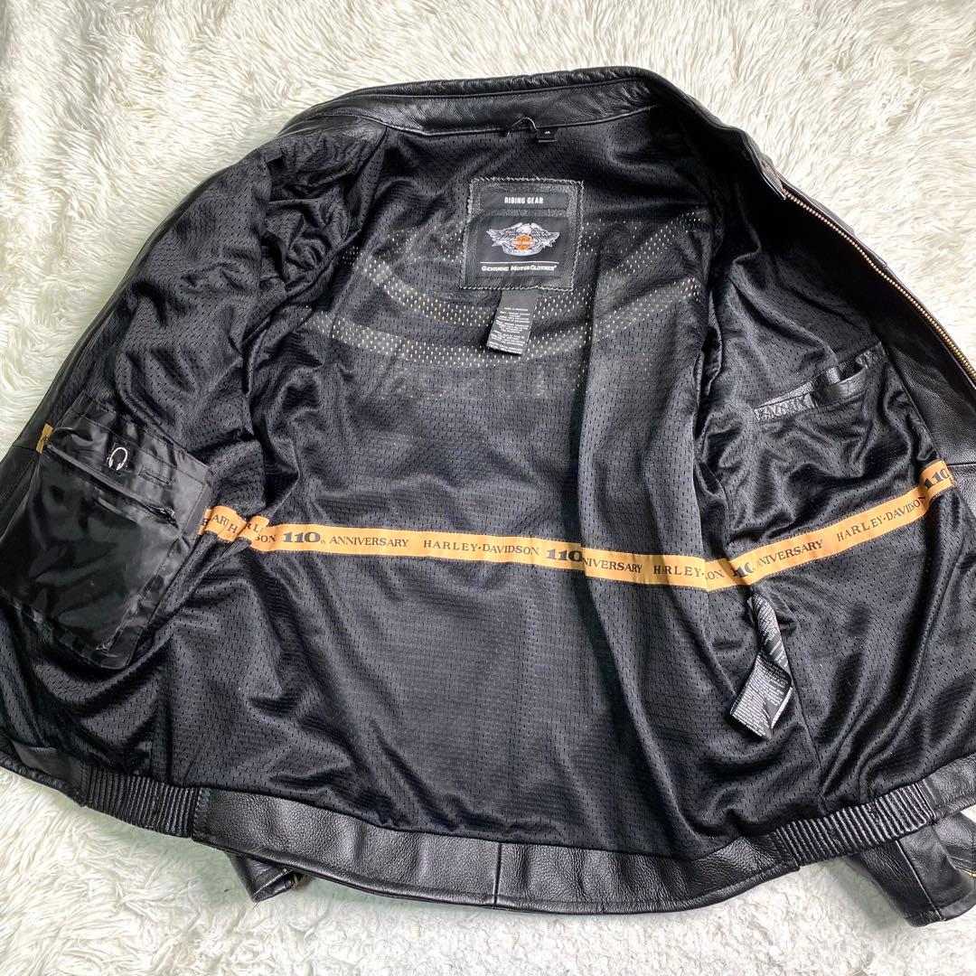 良品✨ハーレーダビッドソン ライダース 110周年記念 大きいサイズ 本革 黒