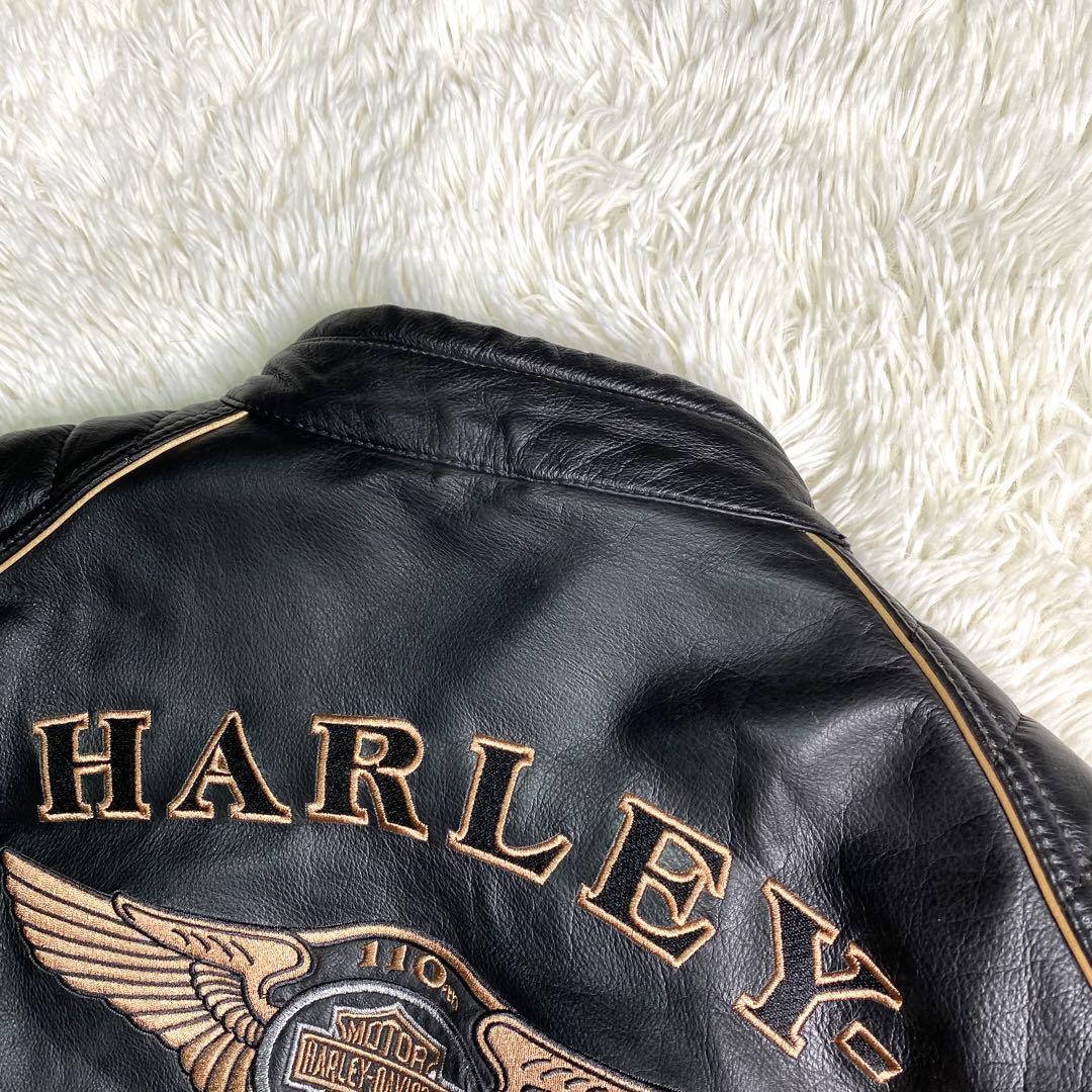 良品✨ハーレーダビッドソン ライダース 110周年記念 大きいサイズ 本革 黒