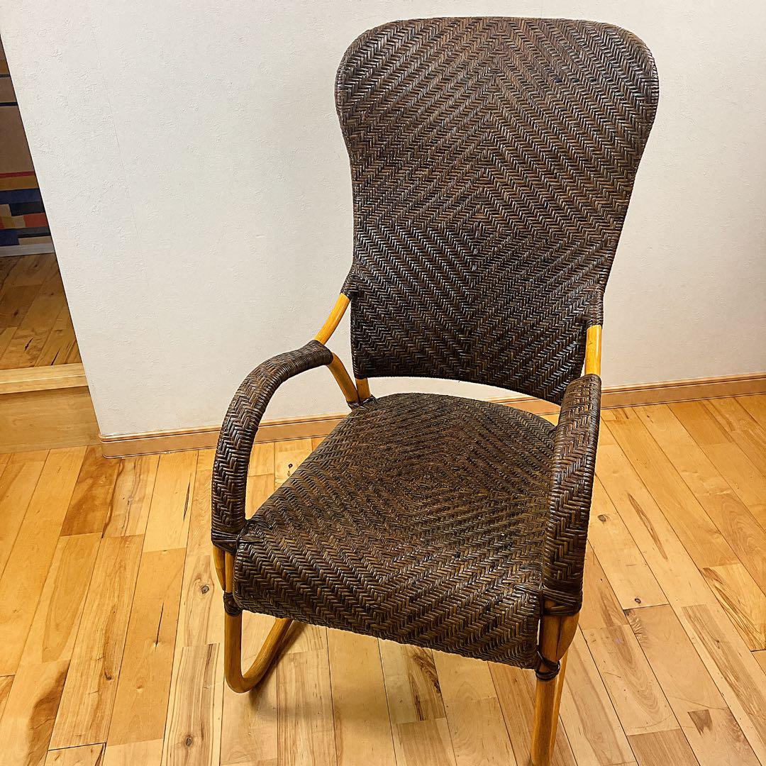 美品　サンフラワーラタン WAHOO 手編みハイバックチェア　座面高37cm 藤