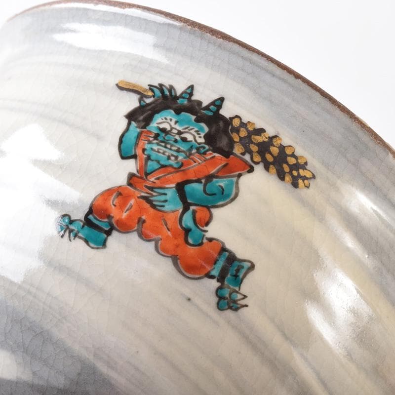 茶道具　萩焼　色絵金彩　鬼図福字　数茶碗　三十一客　在銘　V　7696A