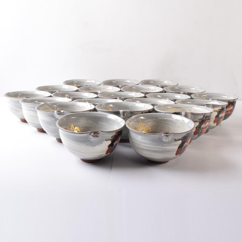 茶道具　萩焼　色絵金彩　鬼図福字　数茶碗　三十一客　在銘　V　7696A