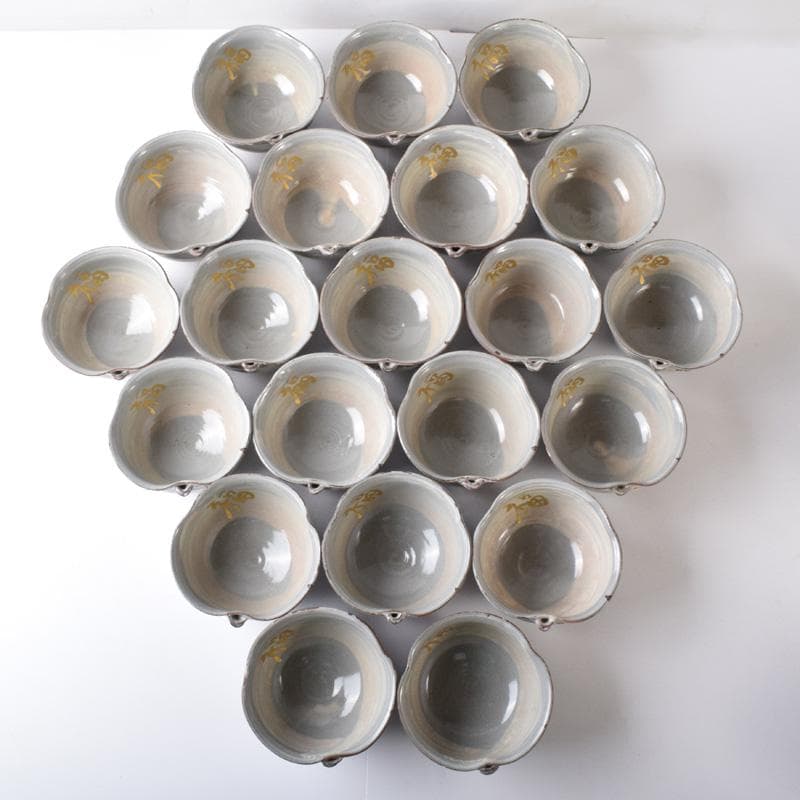 茶道具　萩焼　色絵金彩　鬼図福字　数茶碗　三十一客　在銘　V　7696A