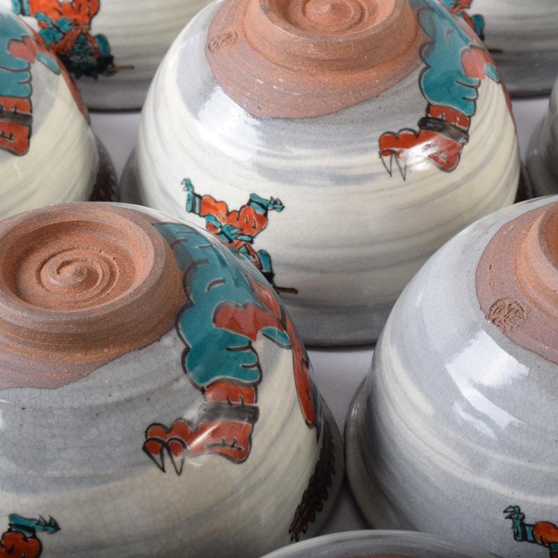 茶道具　萩焼　色絵金彩　鬼図福字　数茶碗　三十一客　在銘　V　7696A