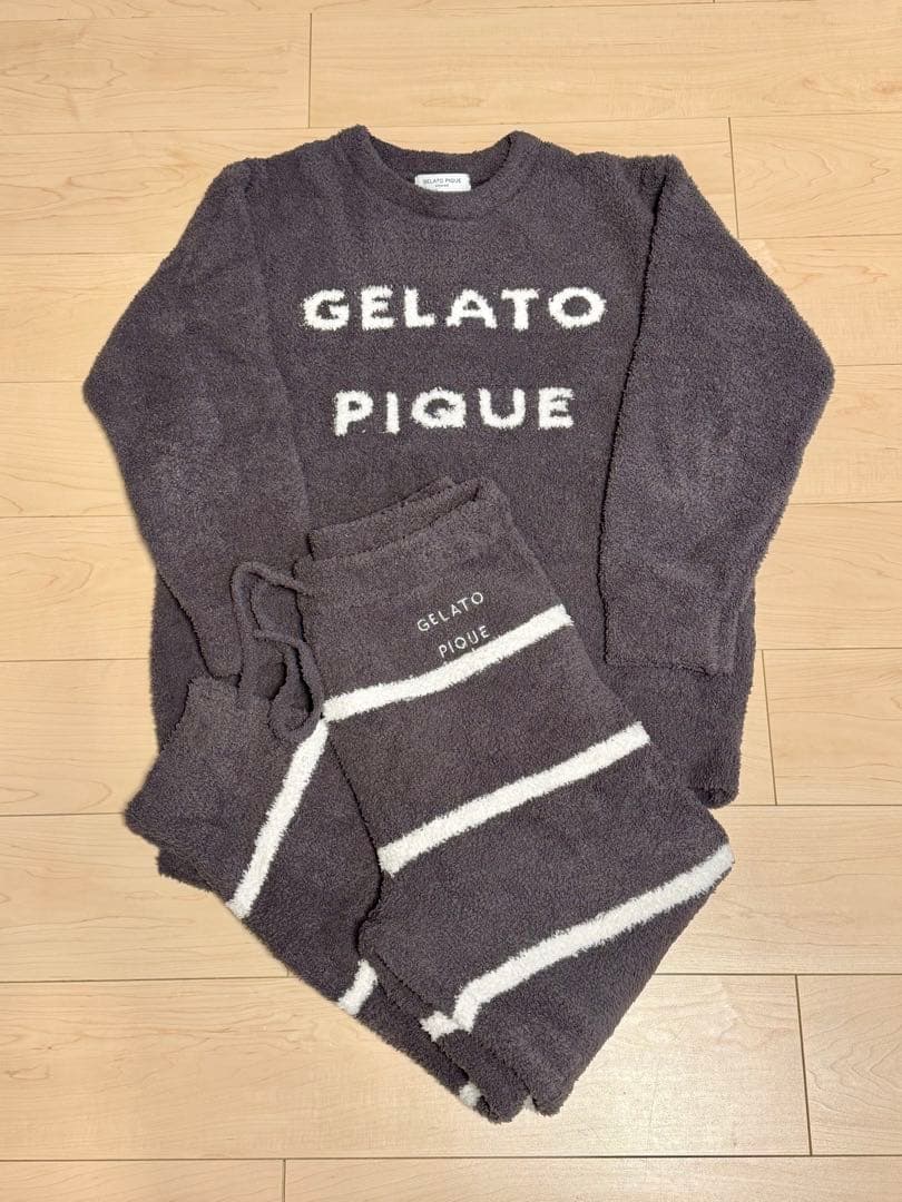 【美品】ジェラートピケ パウダーロゴジャガードプルオーバー＆ロングパンツセットM