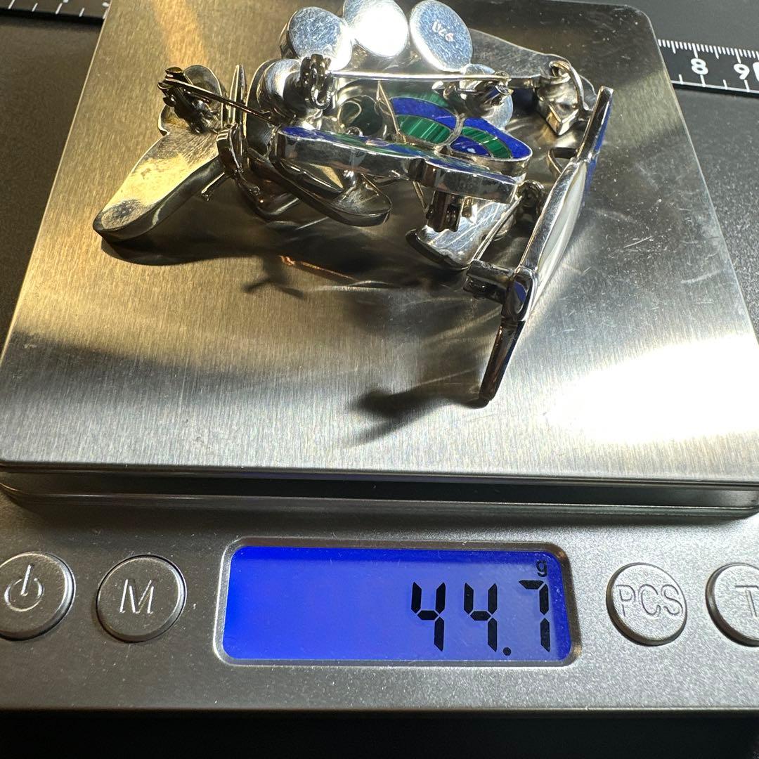 猫　ペンギン　蝶　シルバー970 ラピス　マラカイト　ブローチ他　2way