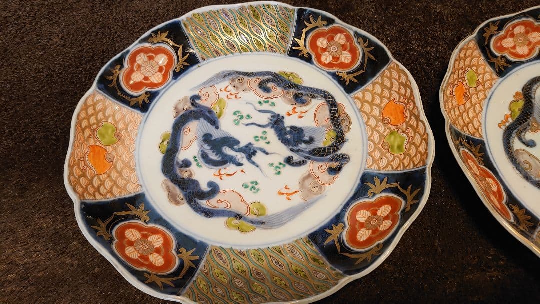 古伊万里　伊万里　大聖寺伊万里　大皿　双龍　八寸皿　３客