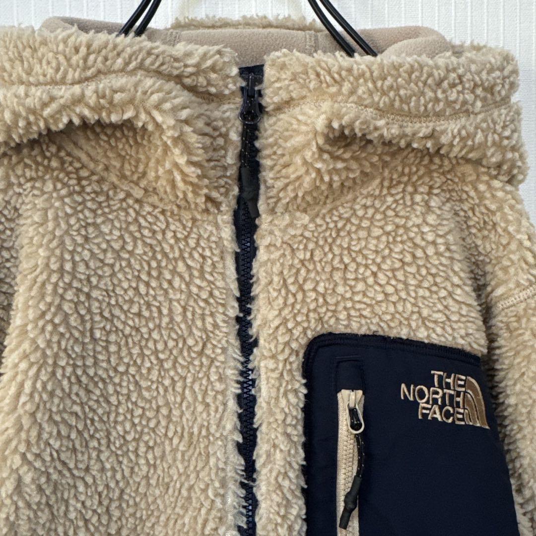 【刺繍ロゴ&肩ロゴ】ノースフェイス　フリースジャケット　キッズ150　ベージュ