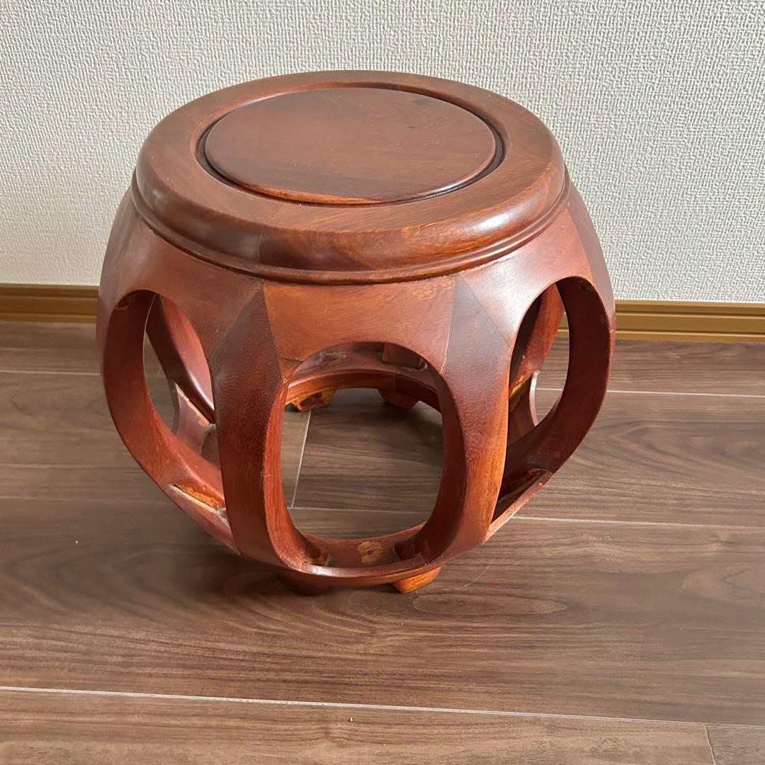 ［美品］ 唐木 丸 椅子 木製 花台 スツール 丸卓 花梨台 インテリア 家具