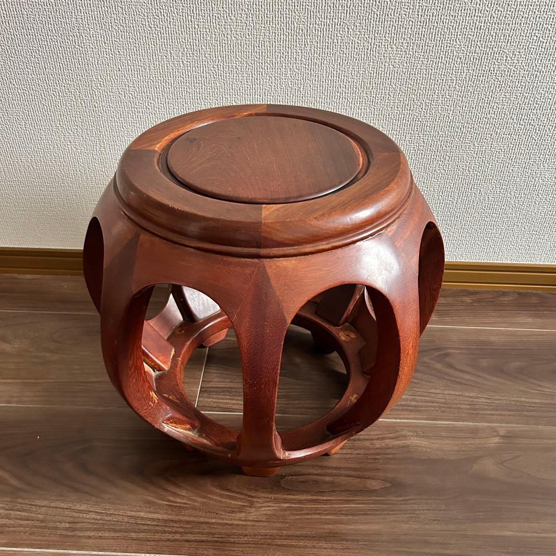 ［美品］ 唐木 丸 椅子 木製 花台 スツール 丸卓 花梨台 インテリア 家具