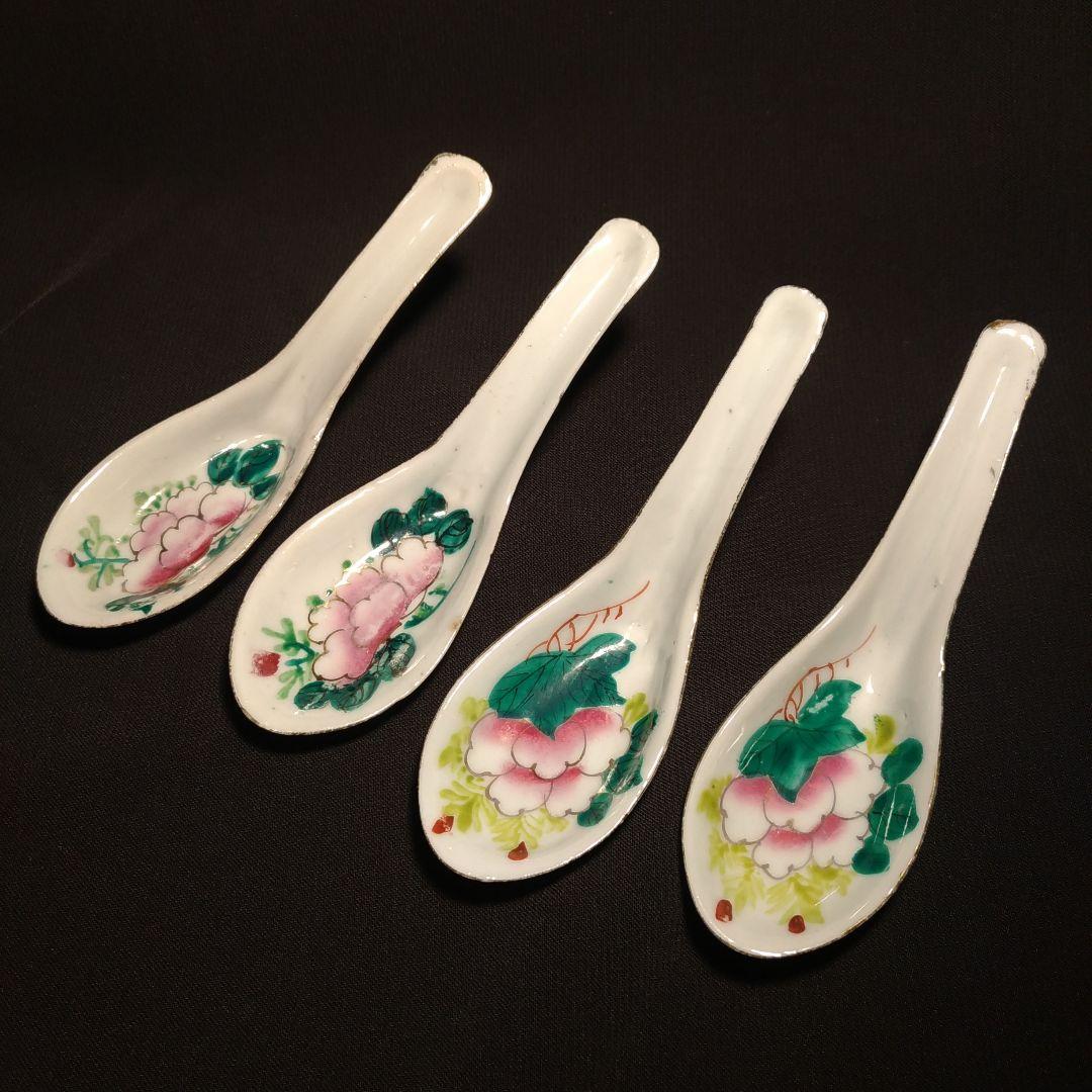 清朝 色絵花草 古蓮華 中国 古玩 骨董