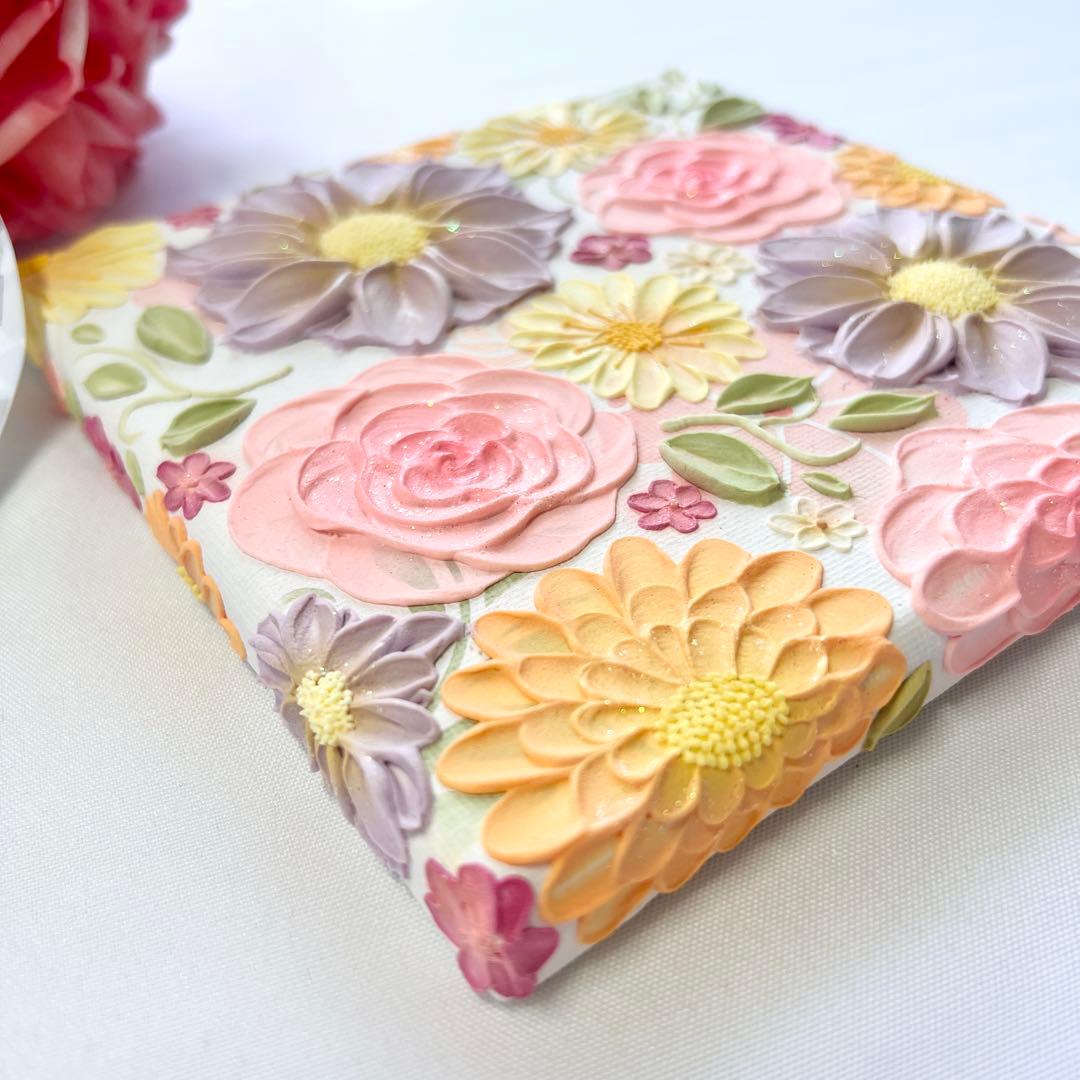 melia　テクスチャーアート　絵画　インテリアアート　立体　絵　北欧　花の絵