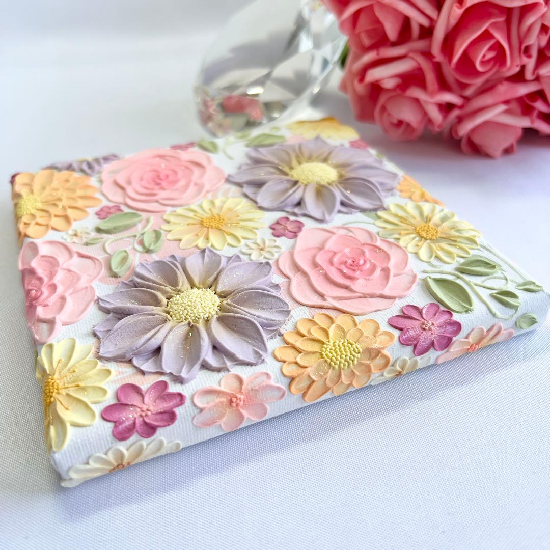 melia　テクスチャーアート　絵画　インテリアアート　立体　絵　北欧　花の絵