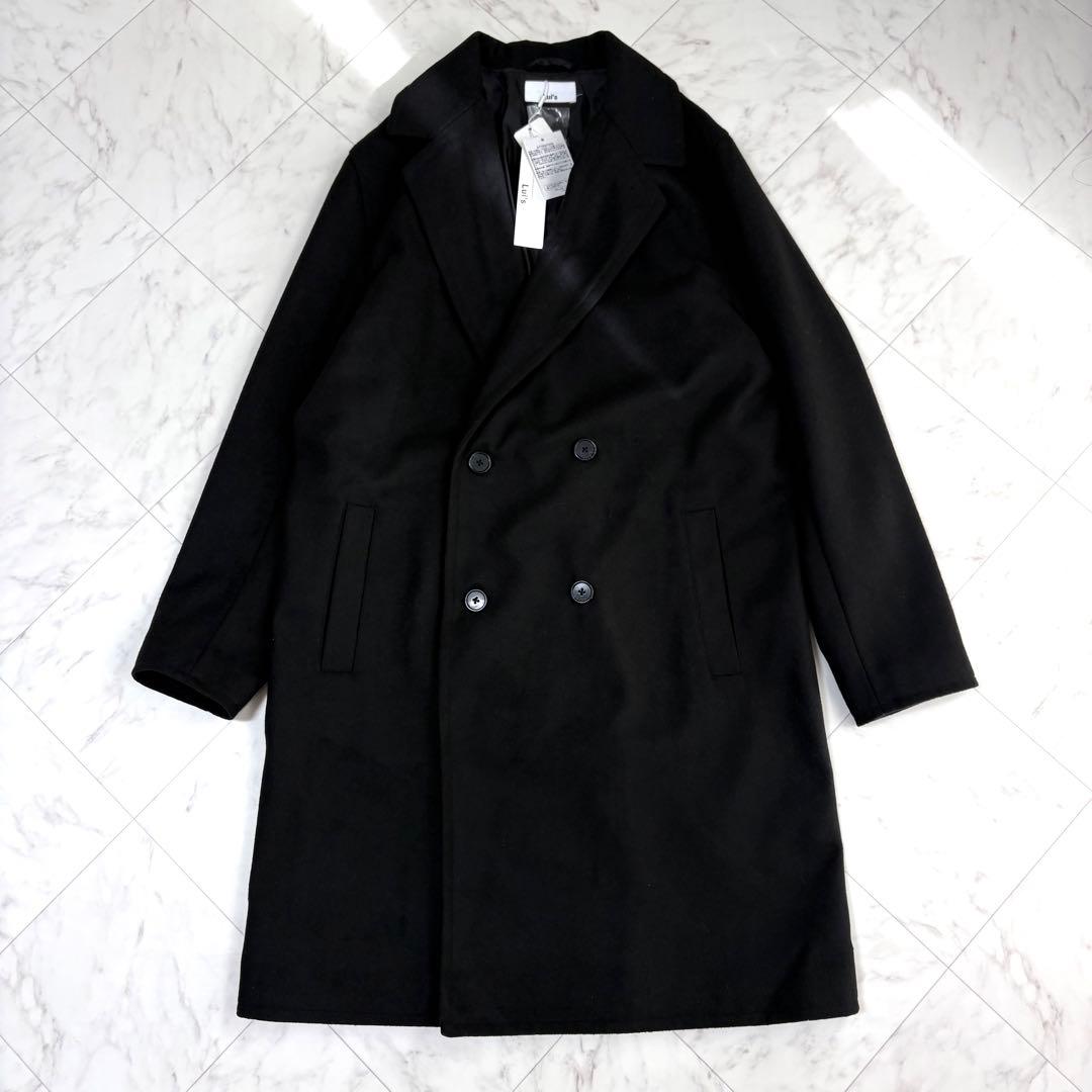 新品【ルイス】チェスターコート　ロング　ダブル　メンズ　オーバーサイズ　黒