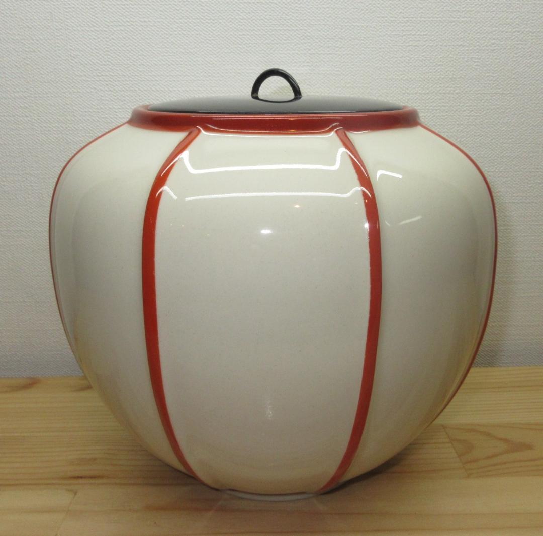 送料込【逢絢亭・新品】茶道具 水指 京焼 雪洞水指 真塗の塗蓋 楽山作 共箱入り