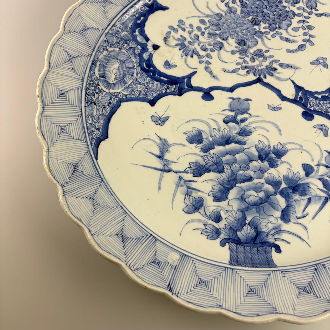 古美術 古伊万里 染付 時代 丸皿 皿 飾皿 絵皿 アンティーク