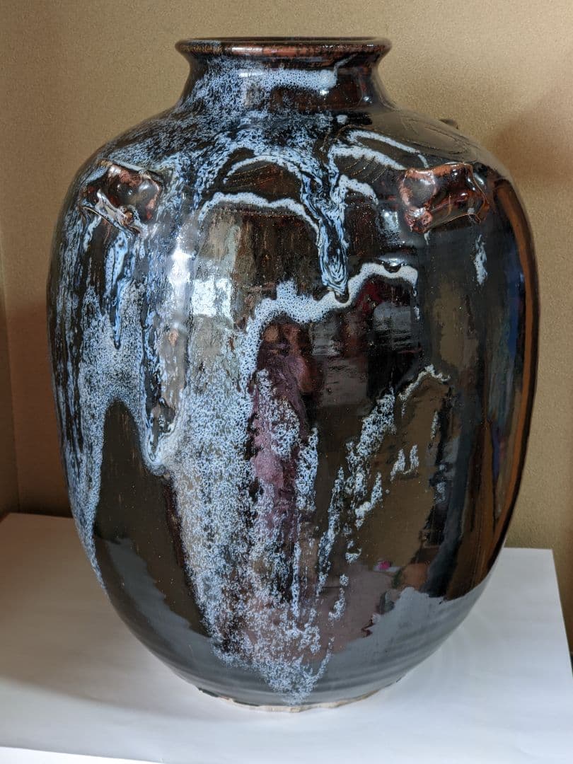 ♦古陶磁 茶壺 斑釉流し掛け 四耳壺 侘び寂び 置物 飾り古玩古美術品 骨董品