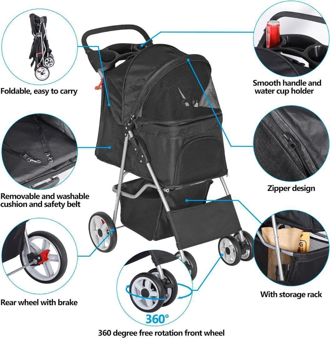 【M2798-103-65】ペットカート 4輪 折りたたみ 犬用カート