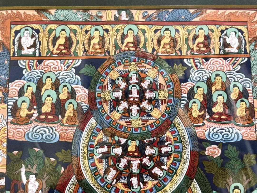 チベットタンカ 曼荼羅マンダラ仏画 絹本 肉筆 仏教美術 中国古玩WWWT133